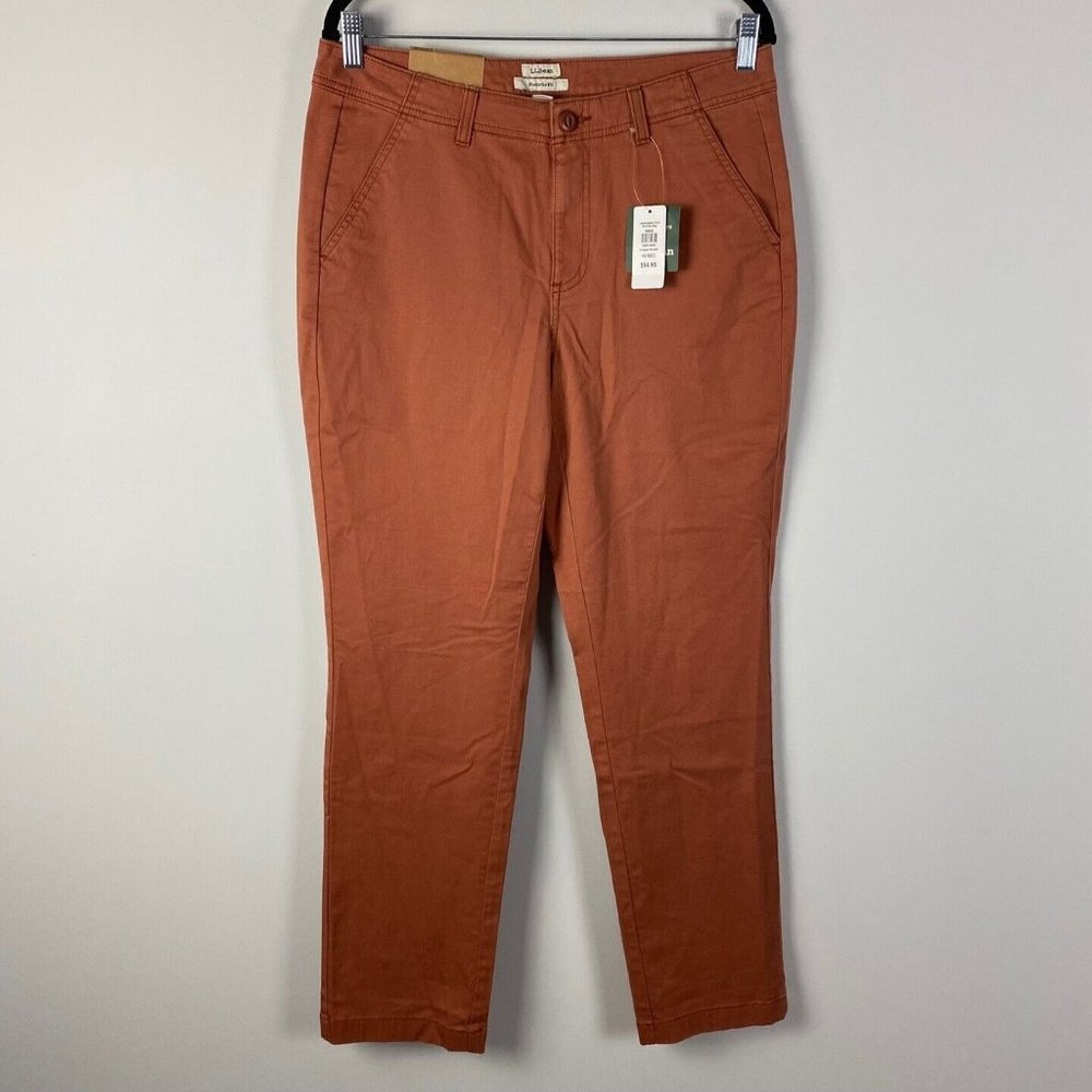 LL Bean Lakewashed Stretch Chinos Womens 10 Favorite Fit Copper Brown NWT